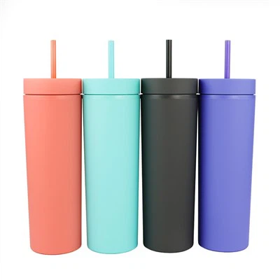 22oz cawan plastik dinding berganda dengan jerami